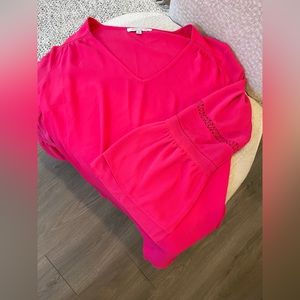 Rose + Olive Hot Pink Bell Sleeve Peasant Blouse Size M